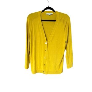 LOFT Mustard Yellow Lightweight Button‎ Front Cardigan Sweater Size L